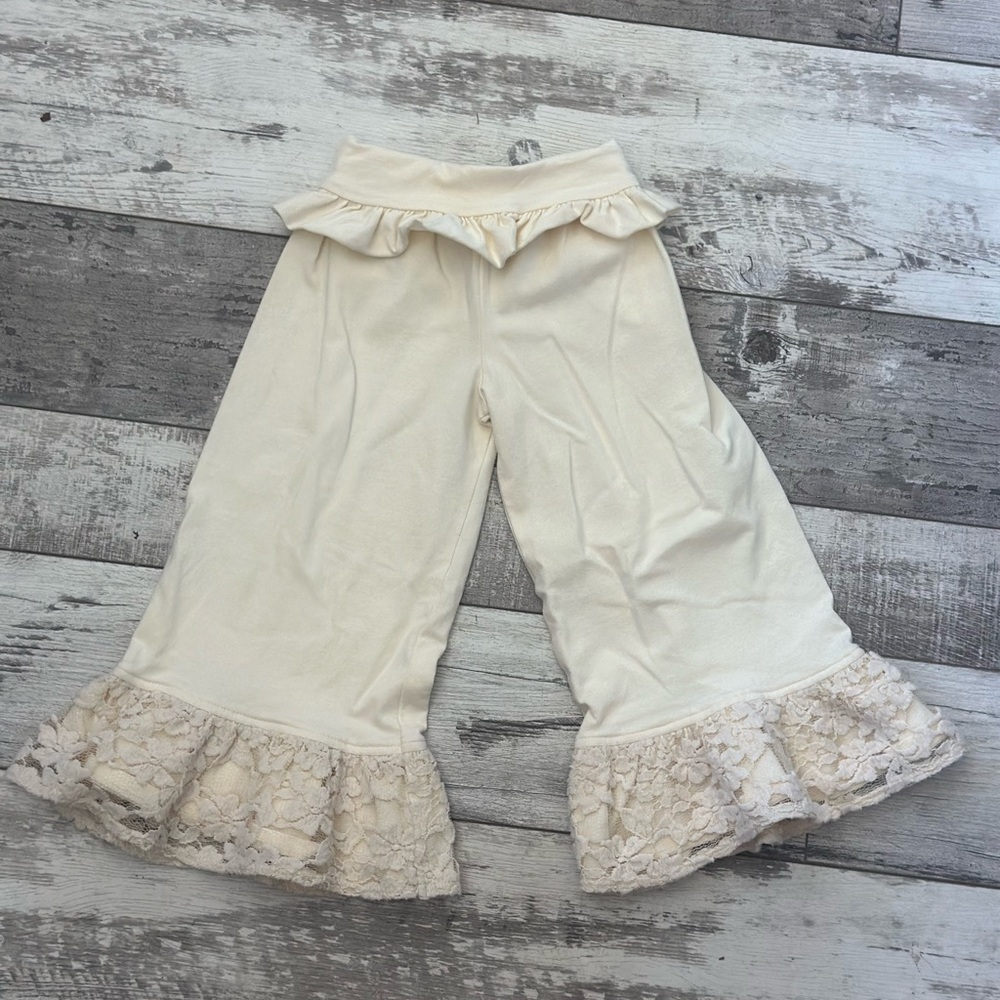 PERSNICKETY Cream Wide-Leg Pants with Lace Trim